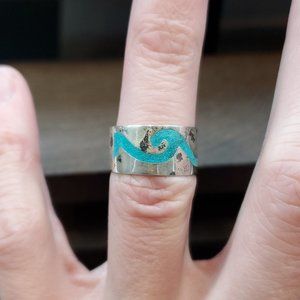 Size 6 925 Sterling Silver Wavy Inlay Heavy Tarnished Ring